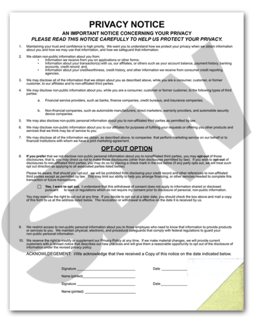 Privacy Notice Forms (100pk) (Form #PN-2001-2) #4-8004