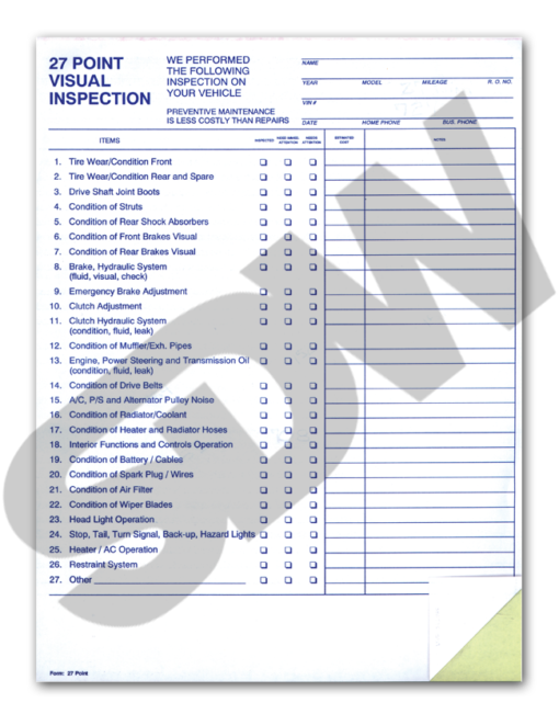 Inspection Forms: 27 Point Inspection (Form #27-Point) (100pk) #4-7297