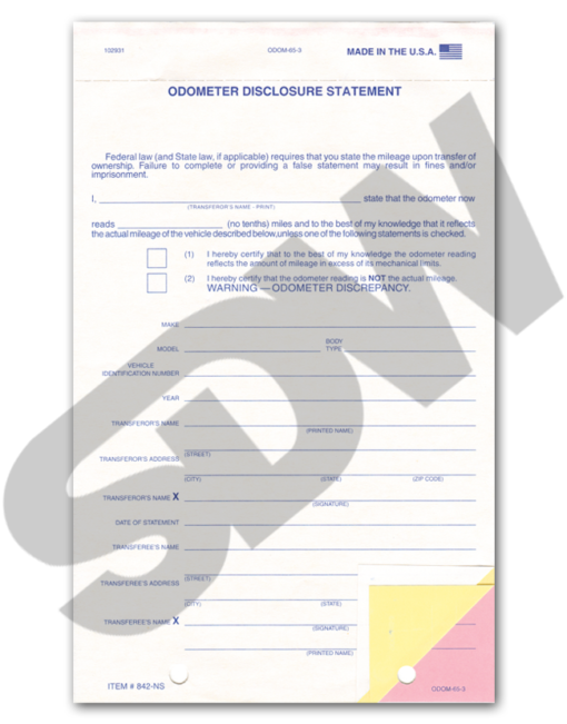 Odometer: Odometer Disclosure Statements (100pk) (Form #ODOM-65-3) #4-842-NS