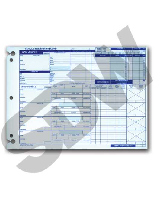 Vehicle Inventory Records (50pk) (Form #A-542) #4-791