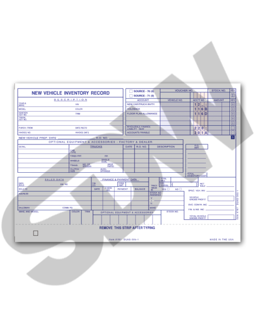 Vehicle Inventory Cards (100pk) (DUAS-30501) #4-797