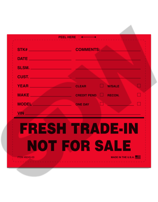 Vehicle Information: Fresh Trade-In Not For Sale Stickers (100pk)