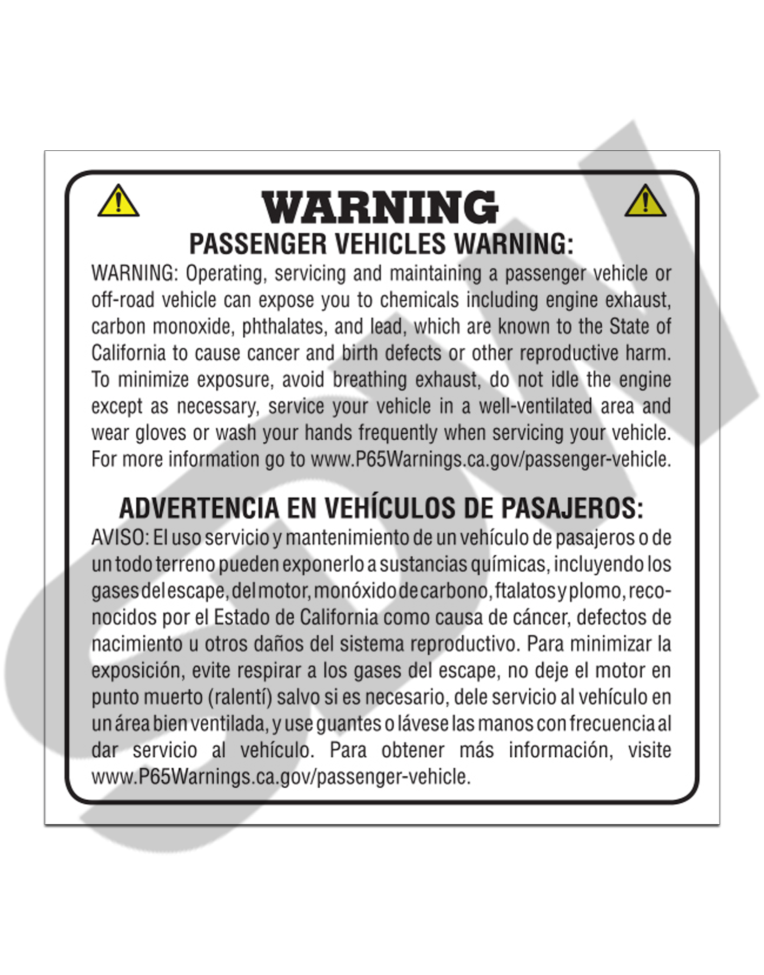 Prop 65 Passenger Vehicle Stickers